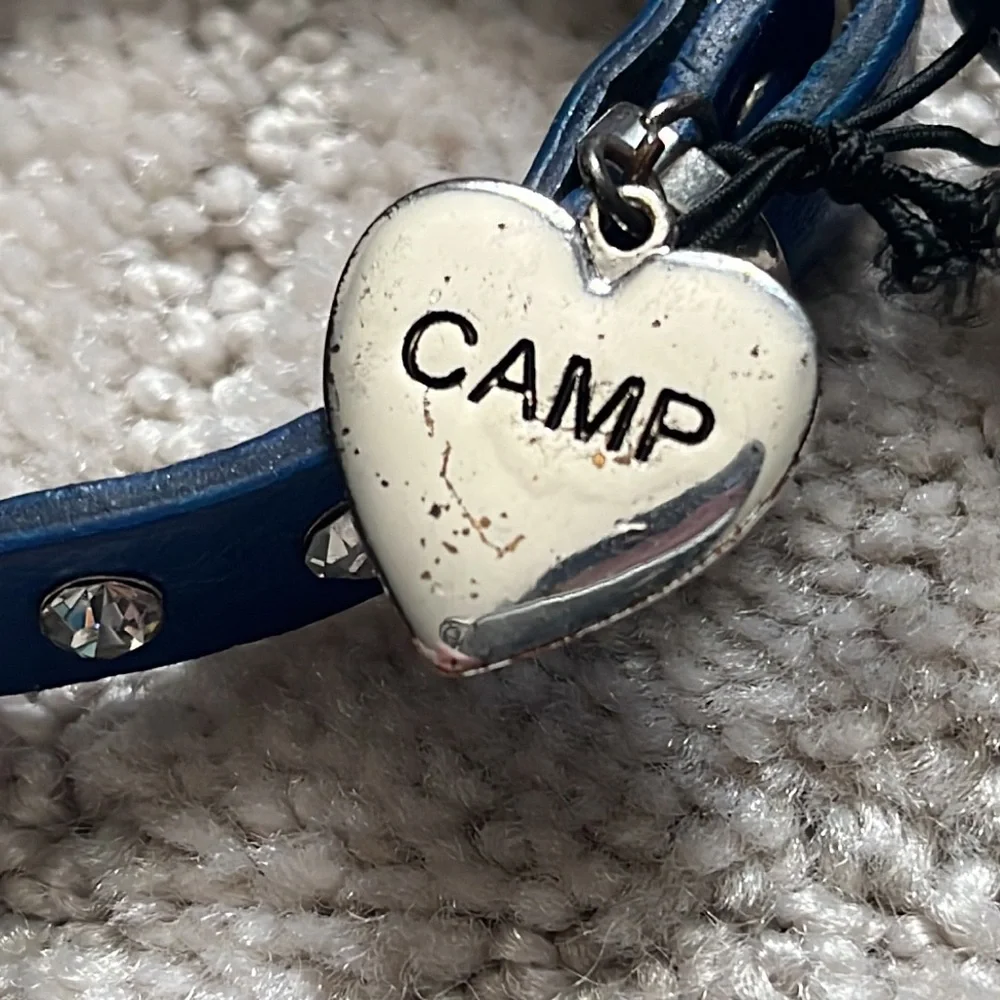 NEW Confetti & Friends Rhinestone Leather Bracelet CAMP Heart Tag Charm